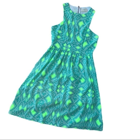 Everly Boutique Teal and Lime Geometric Patterned Mini  Dress Size Small - Picture 4 of 15
